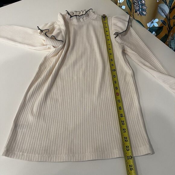 Loft Pointelle Ruffle Sleeve Ribbed Knit Sweater Top Size M Cream Fall Preppy - Picture 7 of 7